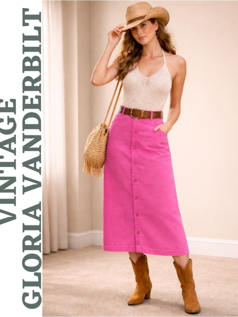Vintage Gloria Vanderbilt Murjani Pink Button Skirt 14 Current Size 10